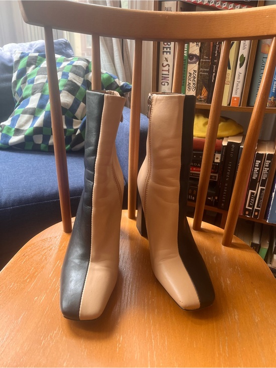 Shoes - Two-Tone Black and Beige Women's Ankle Boots